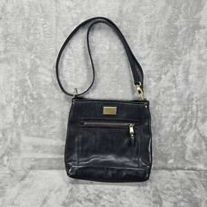 Tignanello Black Leather Crossbody Shoulder Bag Pockets